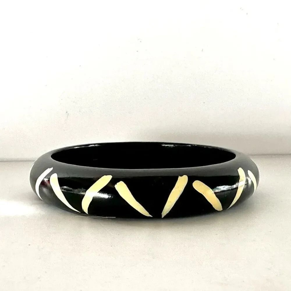 Black and cream hand painted  bangle bracelet